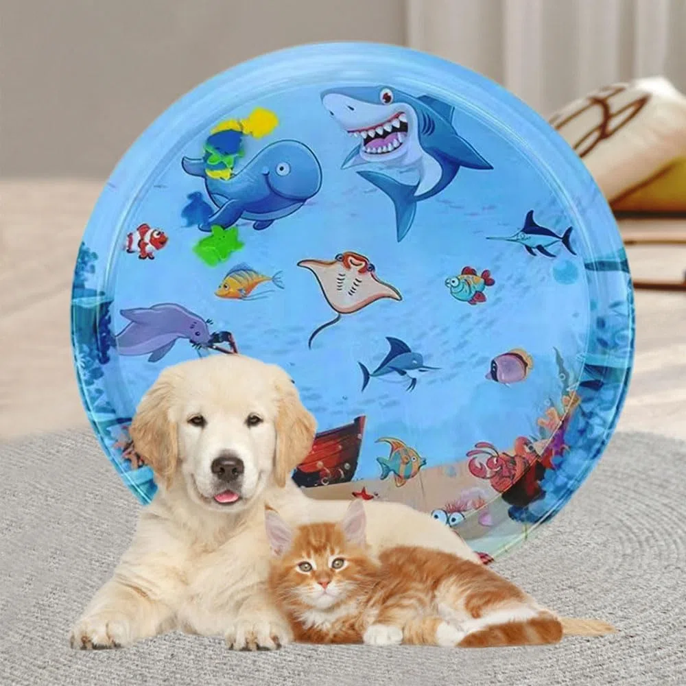 Φ65cm Sensorische Wassermatte Katze,Wassermatte Für Katzen Im Sommer,Wassersensorische Spielmatte,Verdickte 55 Seide Spielwasser-Sensormatte Für Kleine Hunde Und Katzen (Haifischform)