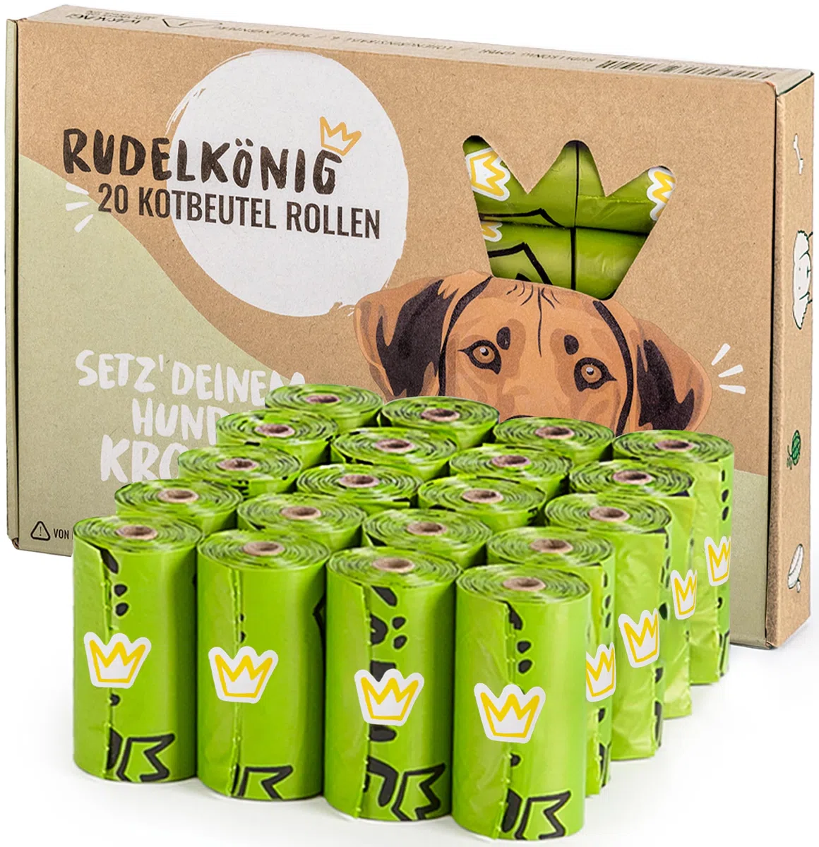 Rudelkönig Hundekotbeutel - 300 auslaufsichere Kotbeutel für Hunde aus recyceltem Kunststoff - Extra reißfeste Hunde Kotbeutel Rollen - Hundetüten Nachfüllpackung
