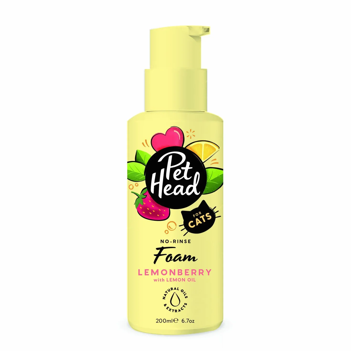 Pet Head Felin' Good Schaumshampoo ohne Ausspülen für Katzen | Zitronenbeeren-Duft | Pflegt & Beruhigt das Fell Ihres Katzens | Schnell & Einfach zu Bedienen | Sanfte Formel für Kätzchen | 200ml