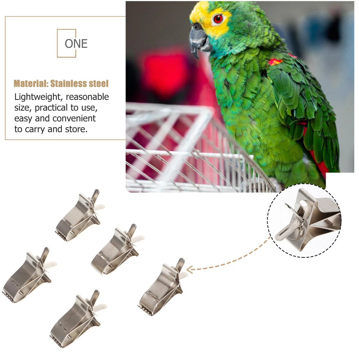 Cabilock 5 Stück Wiederverwendbare Vogelfutterclips aus Edelstahl Leichte Gemüseklammern für Vogelkäfige zum Füttern von Papageien und Anderen Vögeln