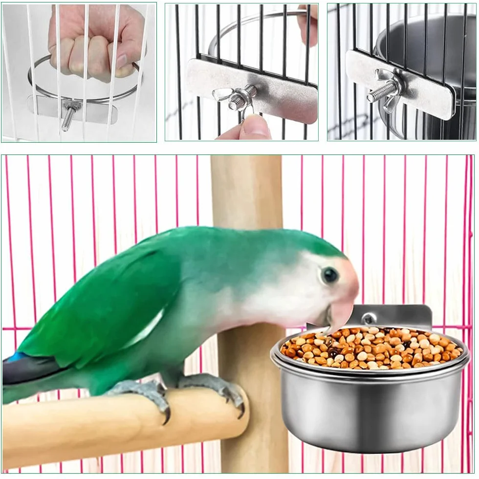 4 Stücke Edelstahl Vogelnapf Futter Schüssel Futternapf, 10x4.5cm Wasserschale, Futternapf Fütterungsbecher zum Aufhängen Käfig-Futterstation für Samen für Vogel Papageien,Vogelkäfig Zubehör
