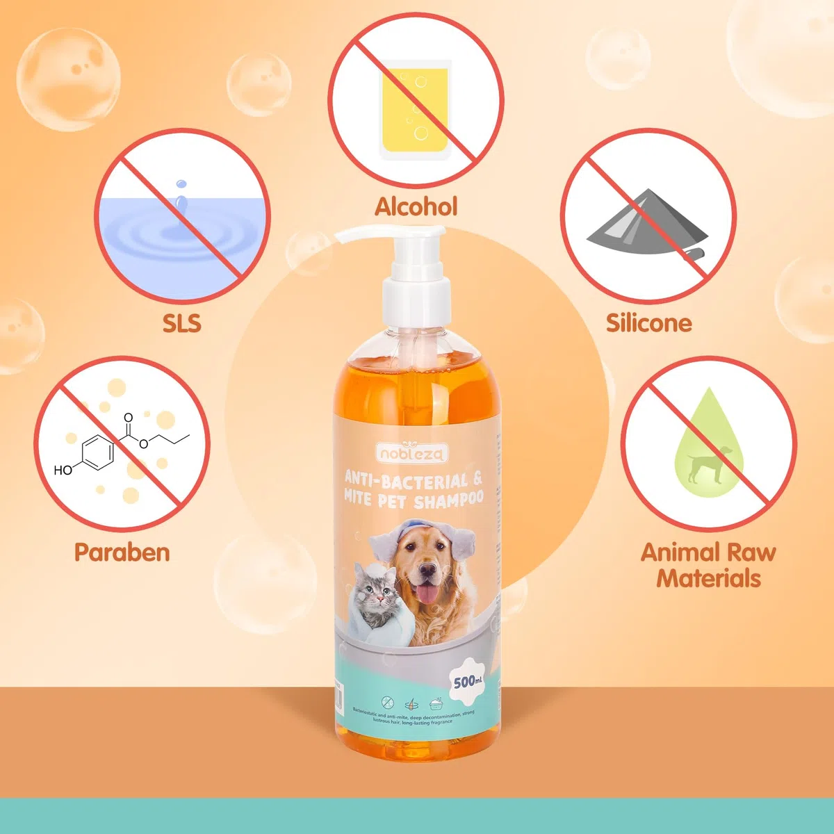 Nobleza Hundeshampoo gegen Juckreiz Milben Pilz Floh,Mit Natürlicher Extrakt,Rückfettendes Sensitive-Shampoo Katze, Anti-Bakteriell, Lindert Hautreizungen,auch für Welpen und Kätzchen (500ml)