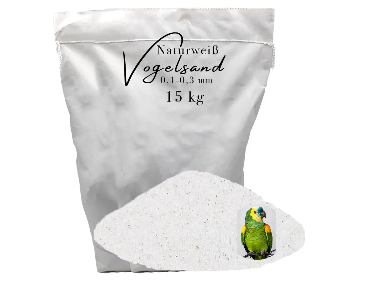 15kg Vogelsand 0,1-0,3 mm ohne Zusatzstoffe wie Anis und Grit weisser keimfrei qualitativ hochwertig Bodengrund für Käfige
