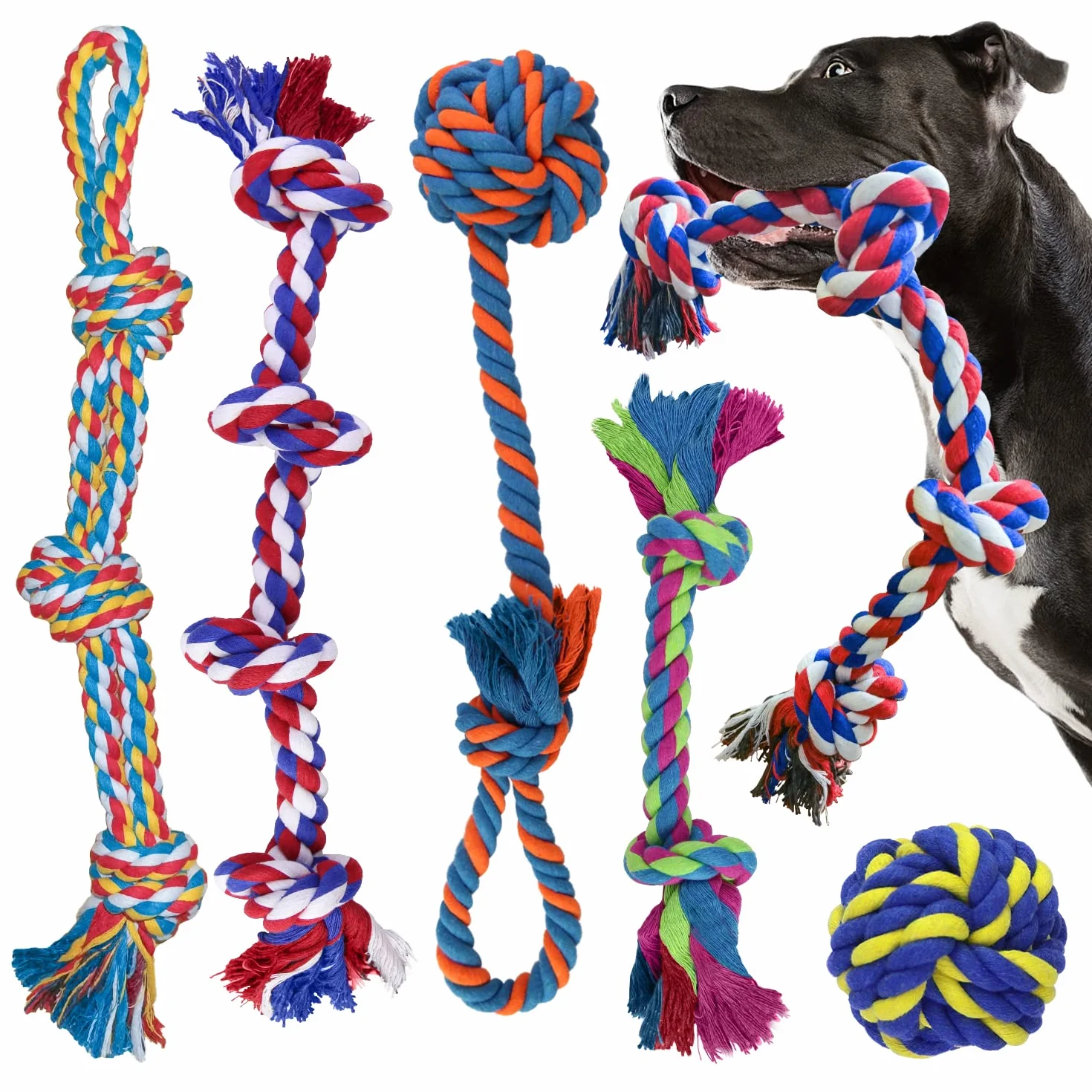 XL Hundespielzeug aus Seil (extrem langlebig und stark) für große und mittelgroße Hunde – extra großes Hundespielzeug für aggressive Kauer – Hundeball (5 Stück)