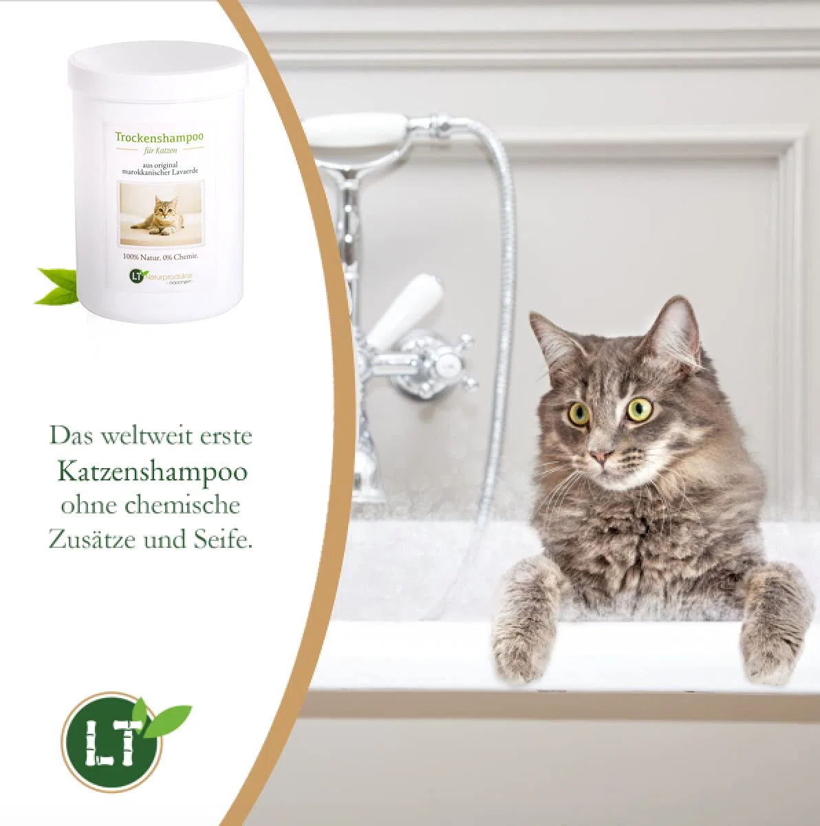 Trockenshampoo für Katzen - mit original marokkanischer Lavaerde | Vegan und Bio | zur chemiefreien Fellpflege | 1 kg