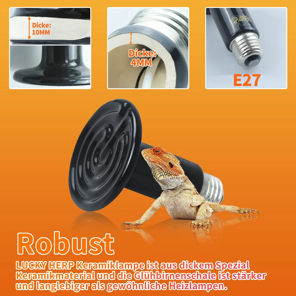 LUCKY HERP 2 Pack 50W Reptilien Keramik Wärmelampe, Schildkröten Terrarium Lampe E27, Terrarium Wärmelampe Tiere für Reptilien, Schildkröte, Bartagame, Huhn, Hund