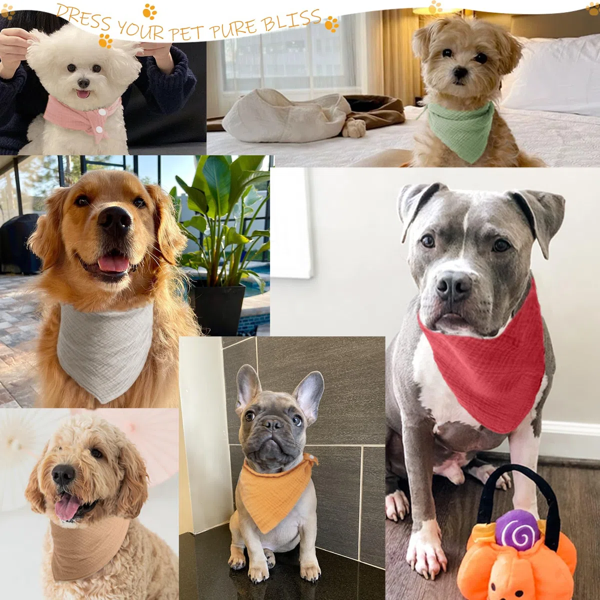 Hunde Bandana für Kleine & Mittelgroße Hunde Verstellbar mit Knopf, Weiches Baumwollmaterial, Einfarbig Erbsengrün, Stylisches Haustier Accessoire,Erbsengrün,L