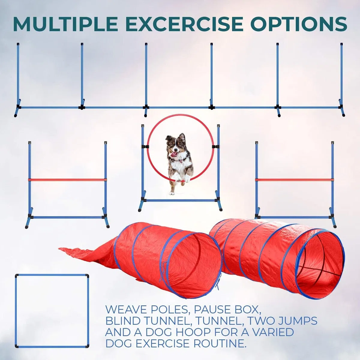 Agility-Trainingsgeräte-Set für Hunde, komplettes Übungsset mit Sprung, Hürde, Tunnel, Webstangen und Tragetasche für Outdoor-Spielen