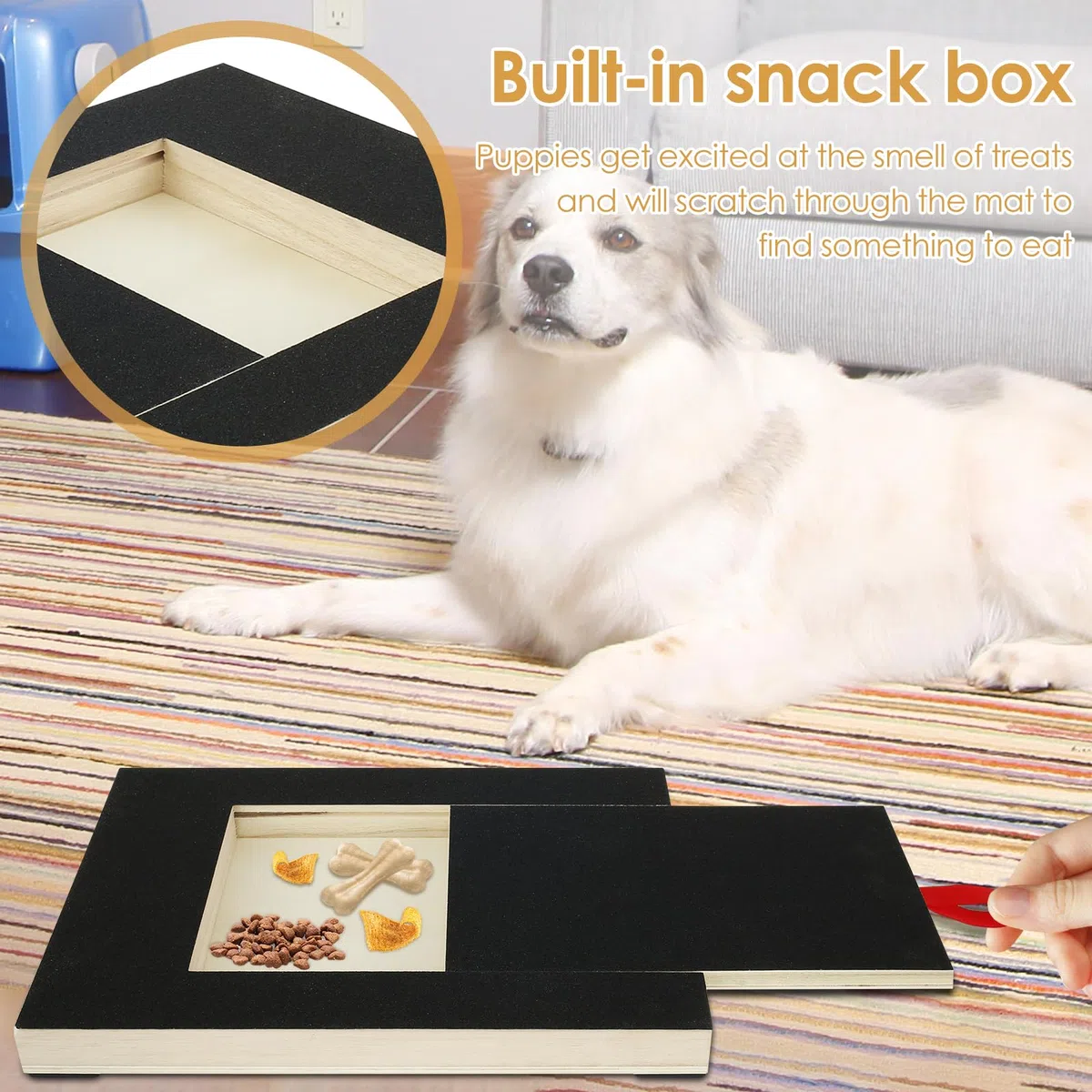 Kratzbrett für Hunde mit Leckerli Box 35x25x3cm, Hunde Kratzbrett für Nägel, Stressfrei Kratzbrett für Hundekrallen, Sandpapierbrett Scratch Board Dog, Alternative zum Nagelknipser für Hunde (A)