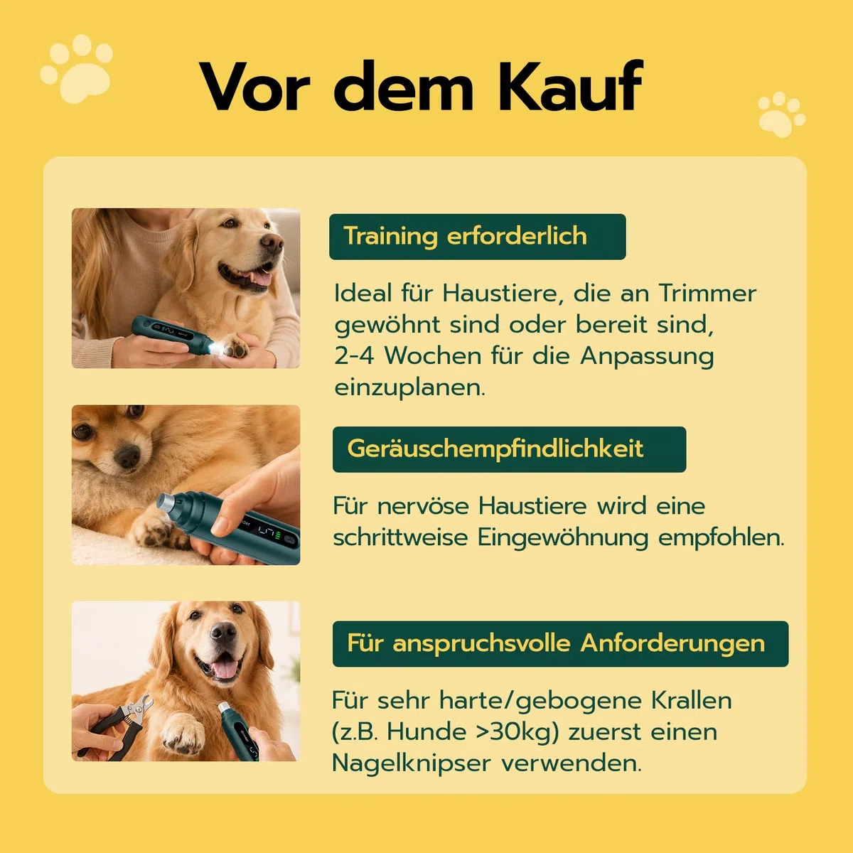 Krallenschleifer für Hunde – LED Beleuchtung, 5 Stufen, 45 dB leiser Motor – für kleine, mittelgroße & große Hunde und Katzen