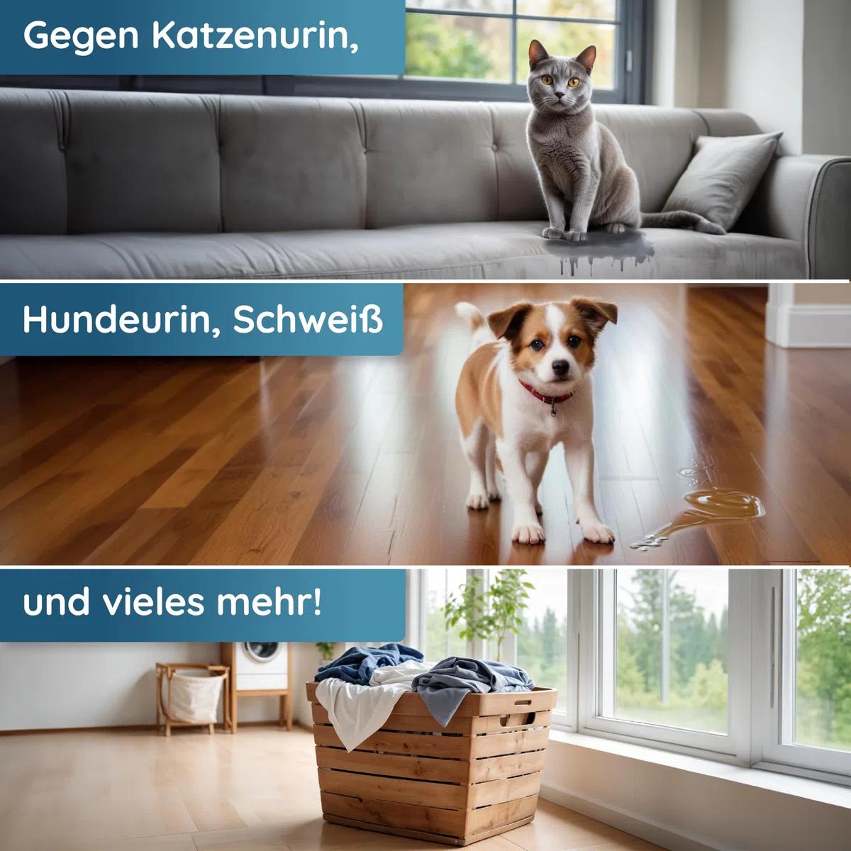 hauszauber - Enzymreiniger [STARKER GERUCHSENTFERNER] 1000 ml - Gegen Katzenurin, Hundeurin etc. - Üble Gerüche aus Sofa & Teppich entfernen - Geruchsneutralisierer - Zauberfrische