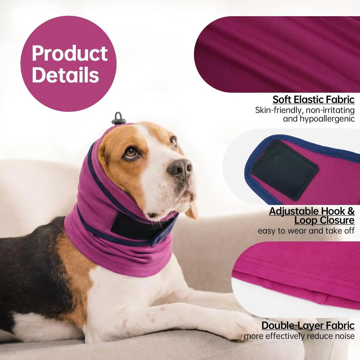 IECOii Hundepullover Snood Ohrenschutz,Kapuzenpulli für Hunde,Blutohren & Lärmschutz,beruhigend & warm,Silvester,OP & Nach-OP Pflege,weiches Fleece Hoodie Hund Ohr Schutzhaube Hund(Lila,S)