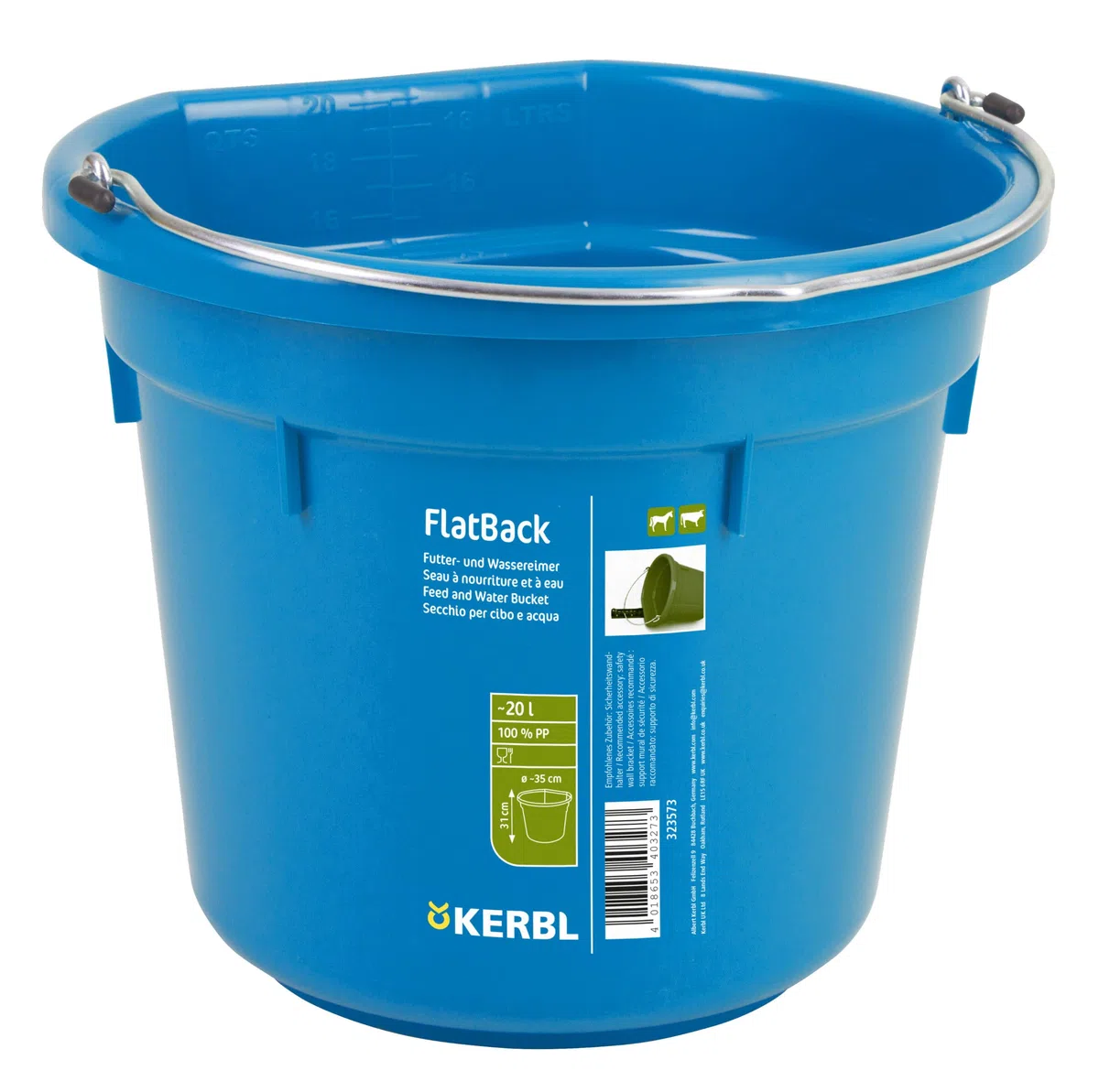 Kerbl 323489 Futter- und Wassereimer FlatBack ca. 20 l, blau