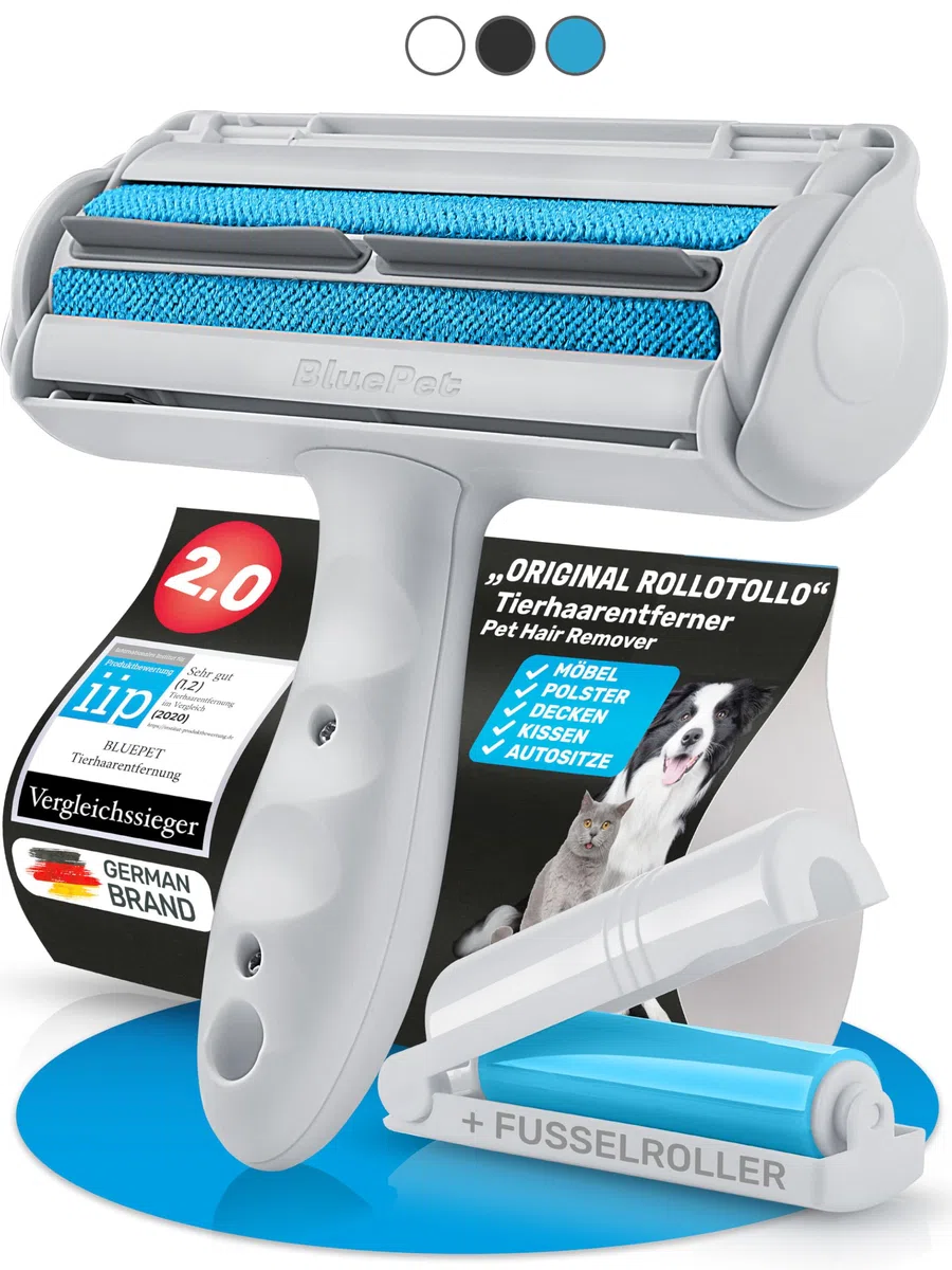 BluePet Tierhaarentferner + Mini Fusselrolle – Wiederverwendbarer Fusselentferner für Tierhaare, Hundehaare & Katzenhaare | Ideal für Kleidung, Polster & Teppiche, Abwaschbarer Katzenhaarentferner