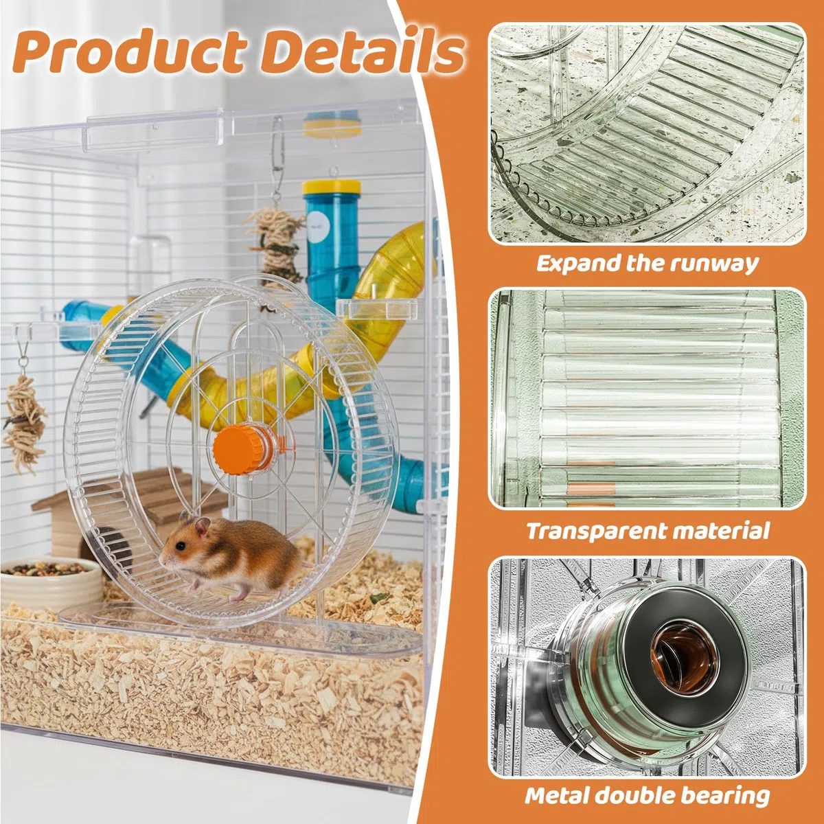 Hamsterrad Super Silent 21cm, Leises Hamster Laufrad PP Einstellbarer Hamsterräder Kleintiere Laufrad Großes Rattenrad für Rennmäuse Chinchillas Kleintiere (Transparent)