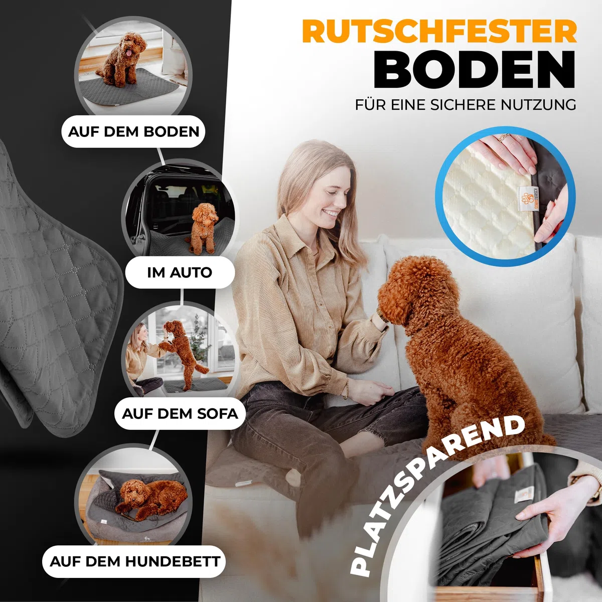 wasserdichte Hundedecke - Robuste Hundematte als Schutz für Sofa & Bett - rutschfeste Hundedecke auch für große Hunde geeignet - in der Waschmaschine waschbar - 100 x 80 cm - grau