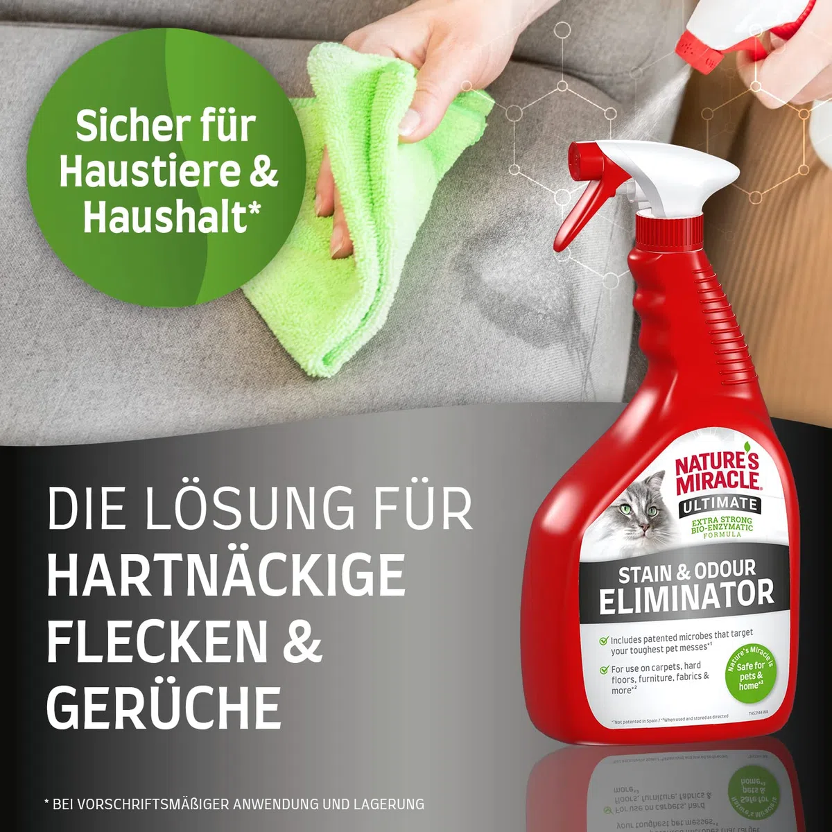 Nature’s Miracle Ultimativer Flecken- & Geruchsentferner Katze - Enzymreiniger für die Beseitigung hartnäckiger Flecken, Geruchsneutralisierer mit Frischeduft, 946 ml