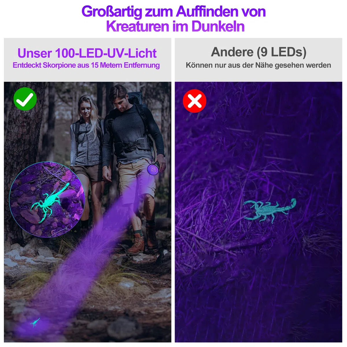 Vansky UV Lampe Schwarzlicht Taschenlampe 395nm: UV Licht mit 100 UV LED Haustiere Urin-Detektor Schwarzlichtlampe für Eingetrocknete Flecken Ihrer Hunde Katzen und Nagetiere auf Teppichen