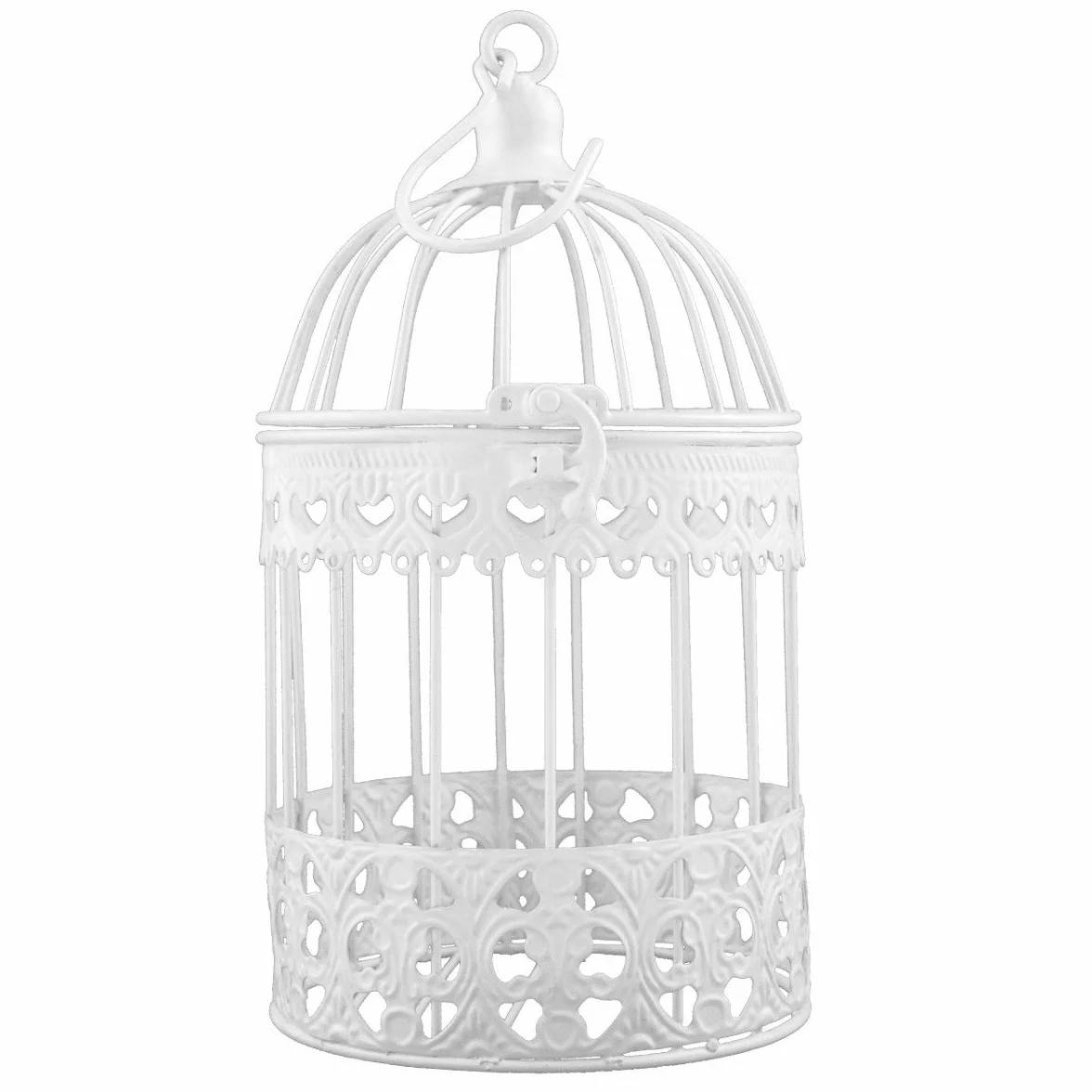 Metall Deko Vogelkäfig weiß - Hochzeitsdeko Vintage - 26 x 14 cm (P-011) - Tischdeko Hochzeit Vogel Voliere Landhaus Stil