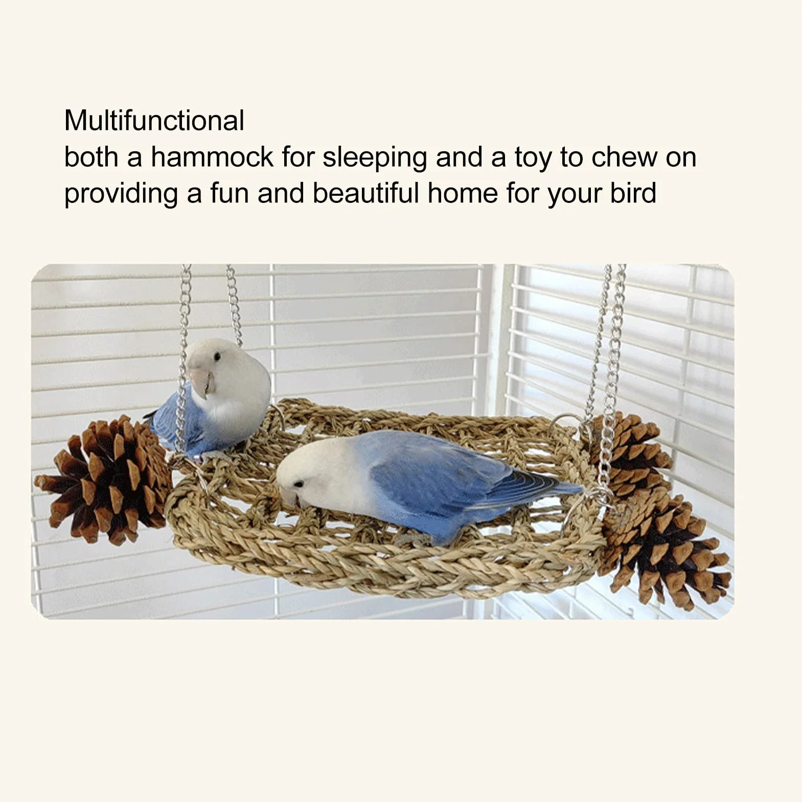 Seegrasschaukel Vogel Spielzeug - Papagei Trapez Ringschaukel, Kletterhängematte, Sitzstange Kauspielzeug für Lovebird, Wellensittich, Conure, Papageiensittiche
