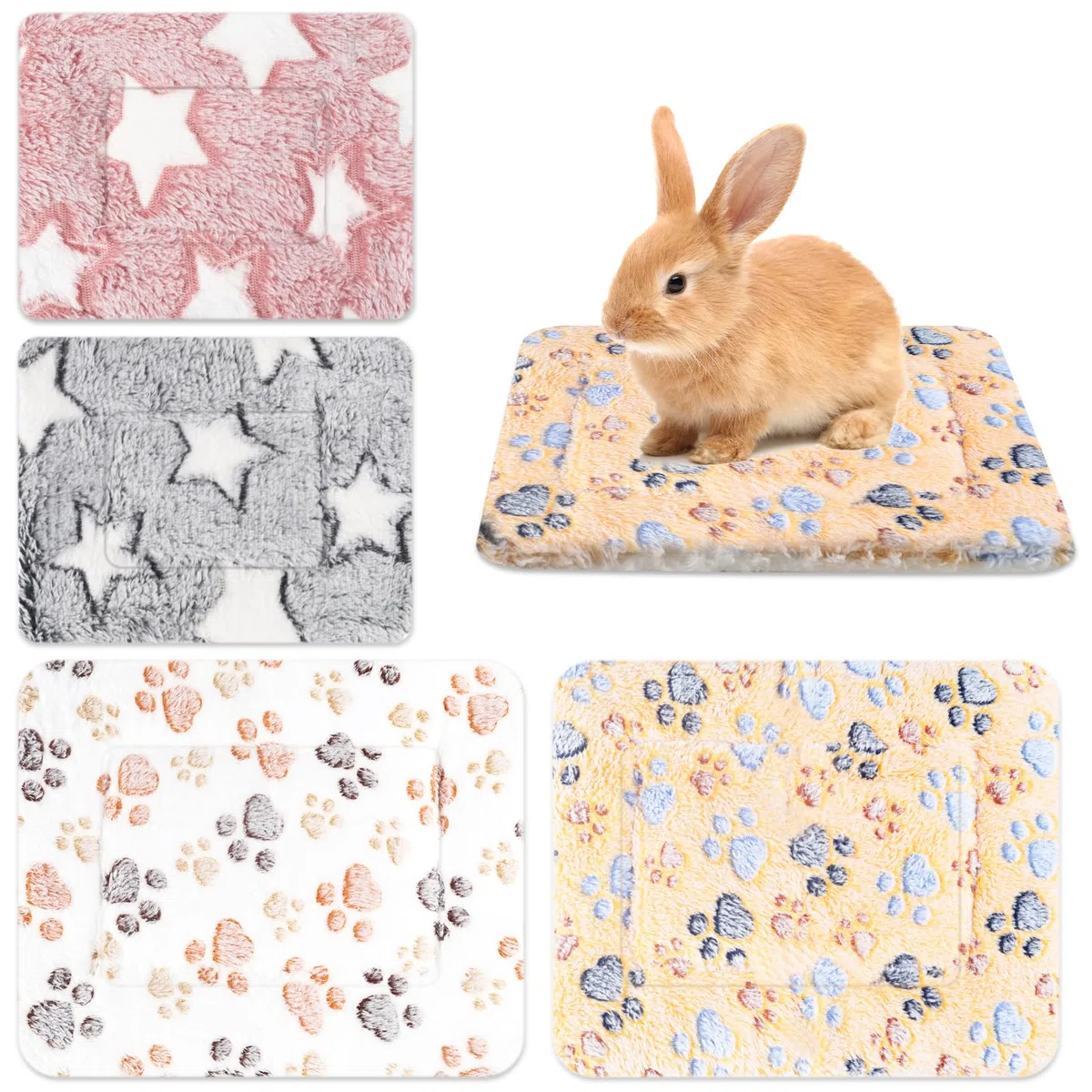 4Stück Kleintier Plüschbett Set, Flauschiges Kleintierbett, Waschbares Plüschbett für Meerschweinchen Kaninchen Hamster, Warme Kuschelmatte für Käfige, Weiche Fleece Decke für Kleintiere