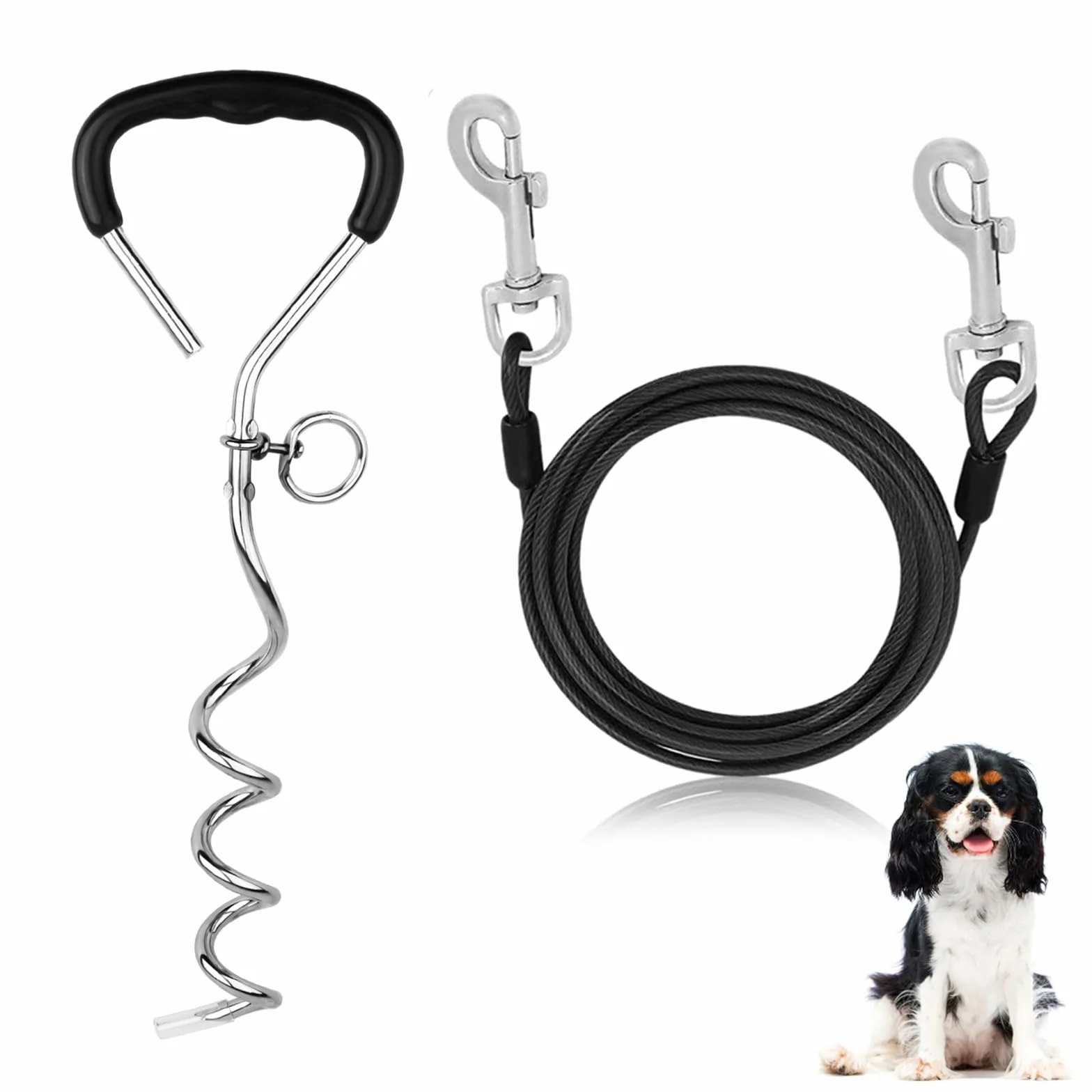 Bodenanker Hund, Erdanker Bodenanker Trampolin Set 17 Zoll Hund Anlegepflock für Große Hunde Robuste Erdanker für Trampolin mit 3m Schleppleine Rostfrei Sicherung Set für Kleine Bis Mittlere Hunde