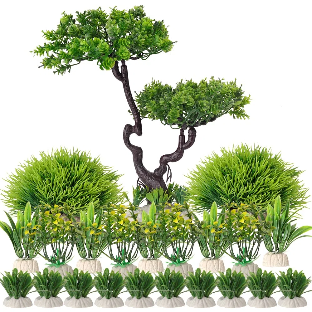 25 Stück Kunststoff Aquarium Pflanzen Baum Set, Kunststoffblumen Künstliche Aquatische Pflanzen Künstliche Fisch Tank Pflanzen für Aquarium Dekorationen