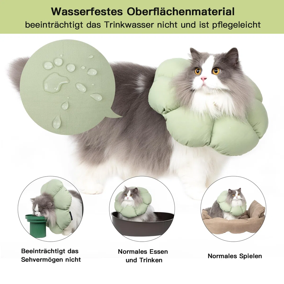 Halskrause Katze, Einstellbarer Katzenhalskragen, Weiche Blumen Katzenhalskrause Kragen Cone, für Katzen und kleine Hunde nach Operationen und Verletzungen (grüner, M)
