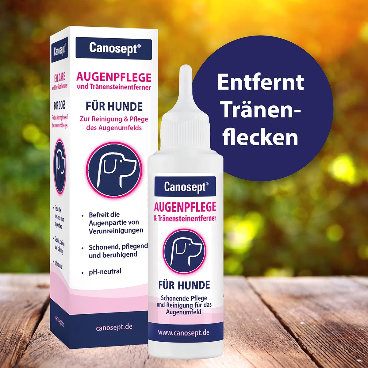 Canosept Augenpflege für Hunde 120ml - Tränenfleckenentferner Hund - Augenpflege Hund + Canosept Augenpflege-Pads für Hunde 100 Stück - Tränenfleckenentferner Hund & Augenpflege Hund