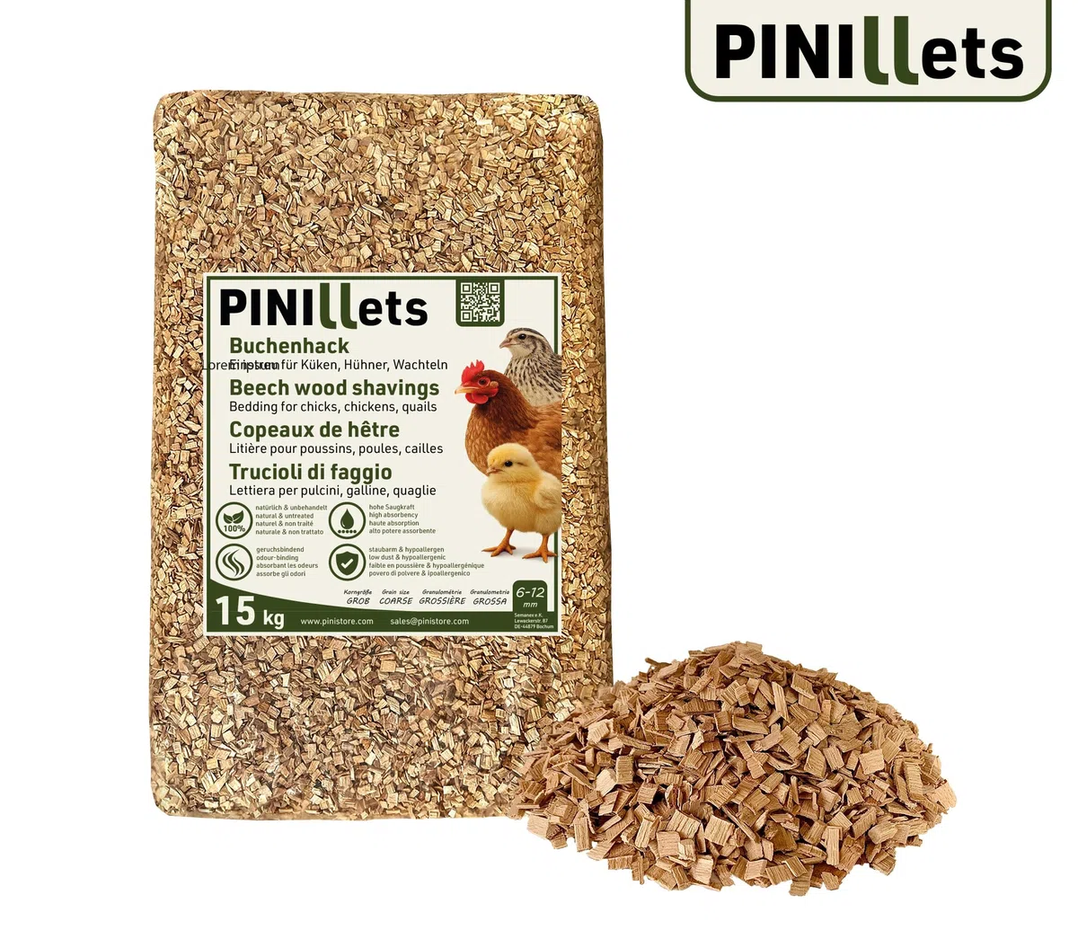 PINI Buchenhack 300 kg staubfreie hygienische Einstreu grob