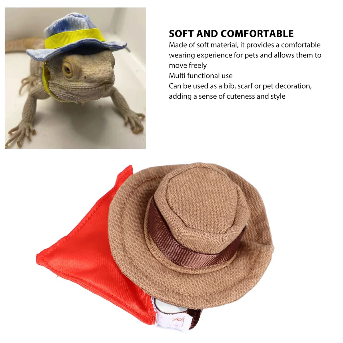 Luqeeg Reptilien-Cowboyhut, Haustier-Bandana, Verstellbares Bartagamen-Kostüm, Hut-Zubehör-Set für Eidechsen-Hamster, Kleiner Hund, Halloween-Thema, Lustige Haustier-Interaktion mit