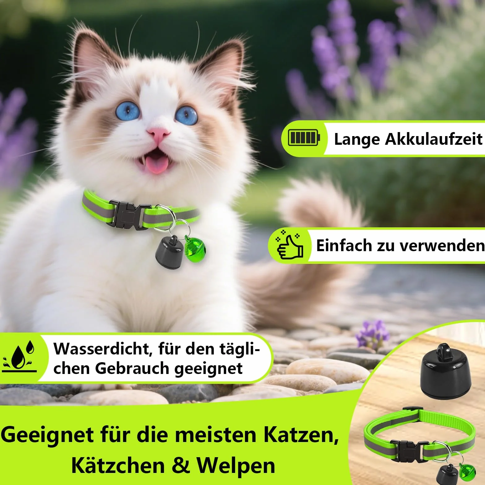 Katze GPS Tracker Hund Kompatibel mit iOS ＆ Android, Weltweite Standortverfolgung, Katzen Halsband GPS Trackers Ohne ABO, Mini Pet Tracker für Katzentracker Katzentracking Peilsender