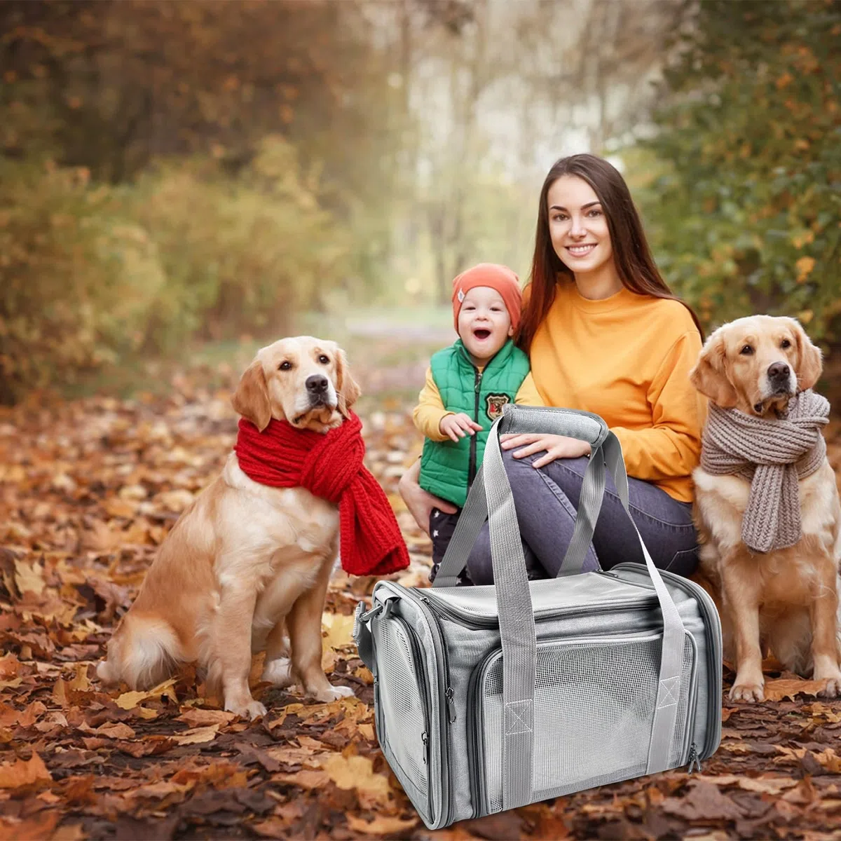 Transporttasche Katze, Faltbare Hundetragetasche Katzentragetasche, Transporttasche für Katze Hund, 45x25x26 cm Hundetransportbox, Haustiertragetasche, für Mittel Kleine Haustiere (Grau)