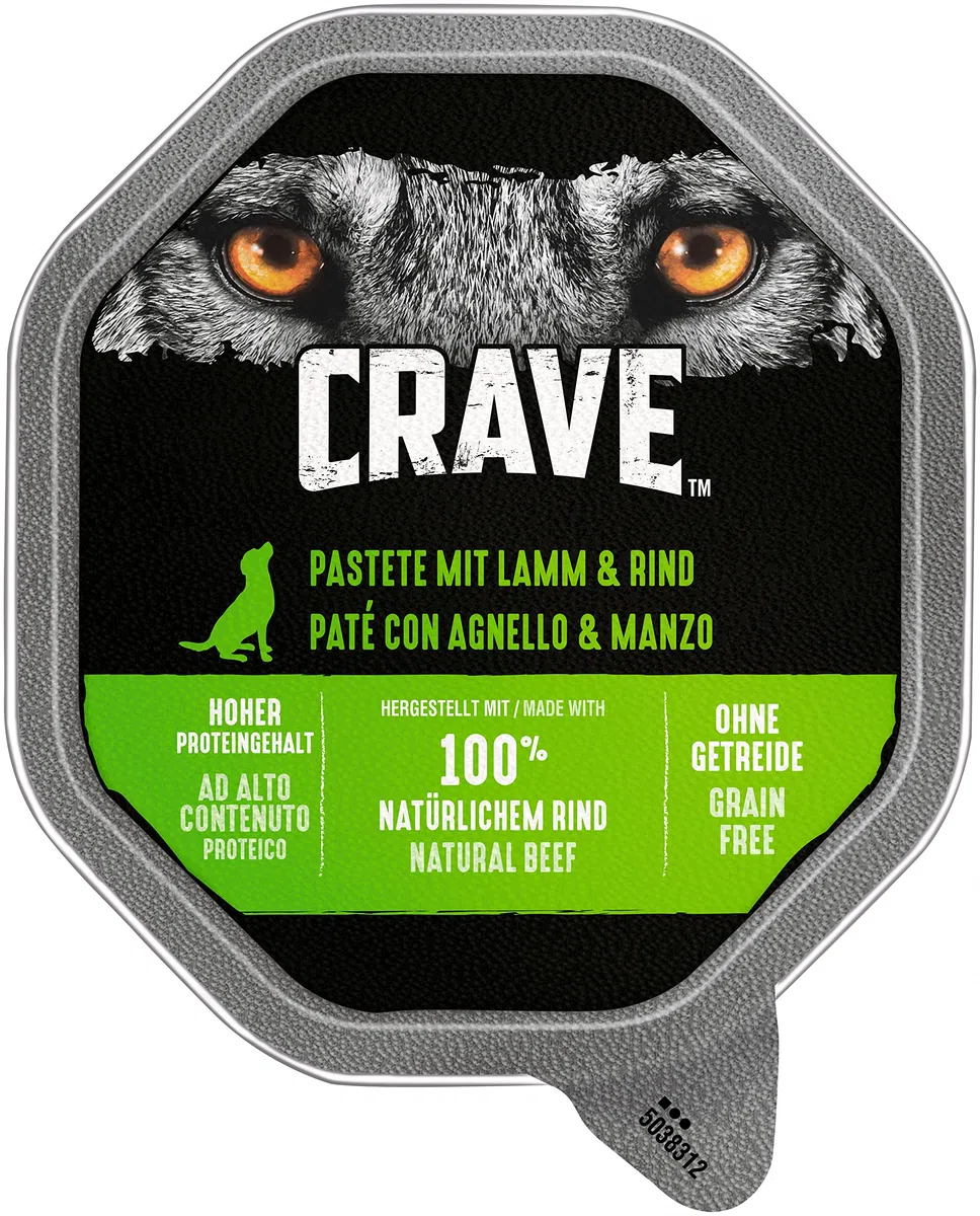 Crave Adult Hundenassfutter Pastete mit Lamm & Rind, 14 Schalen, 7x150g (2er Pack) – Premium Hundefutter nass mit hohem Proteingehalt ohne Zusatz von Getreide