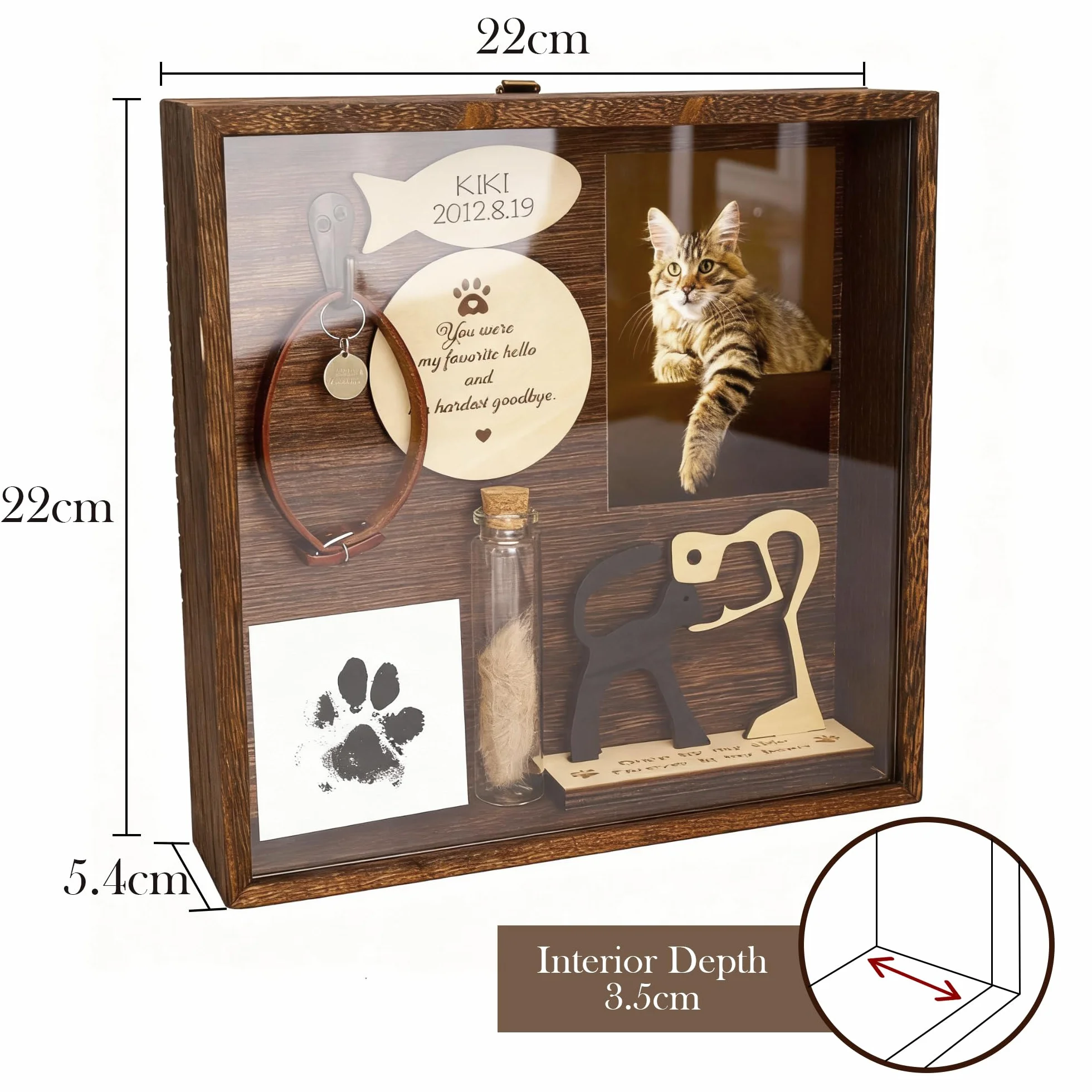 21,8 cm Große Schattenbox für Haustiere Gedenkgeschenk,Halsbandhalter,Bilderrahmen,Hundeskulptur Holz,Beileidsgeschenk Tierliebhaber,Tisch Wandbehang (Dunkelbraun)
