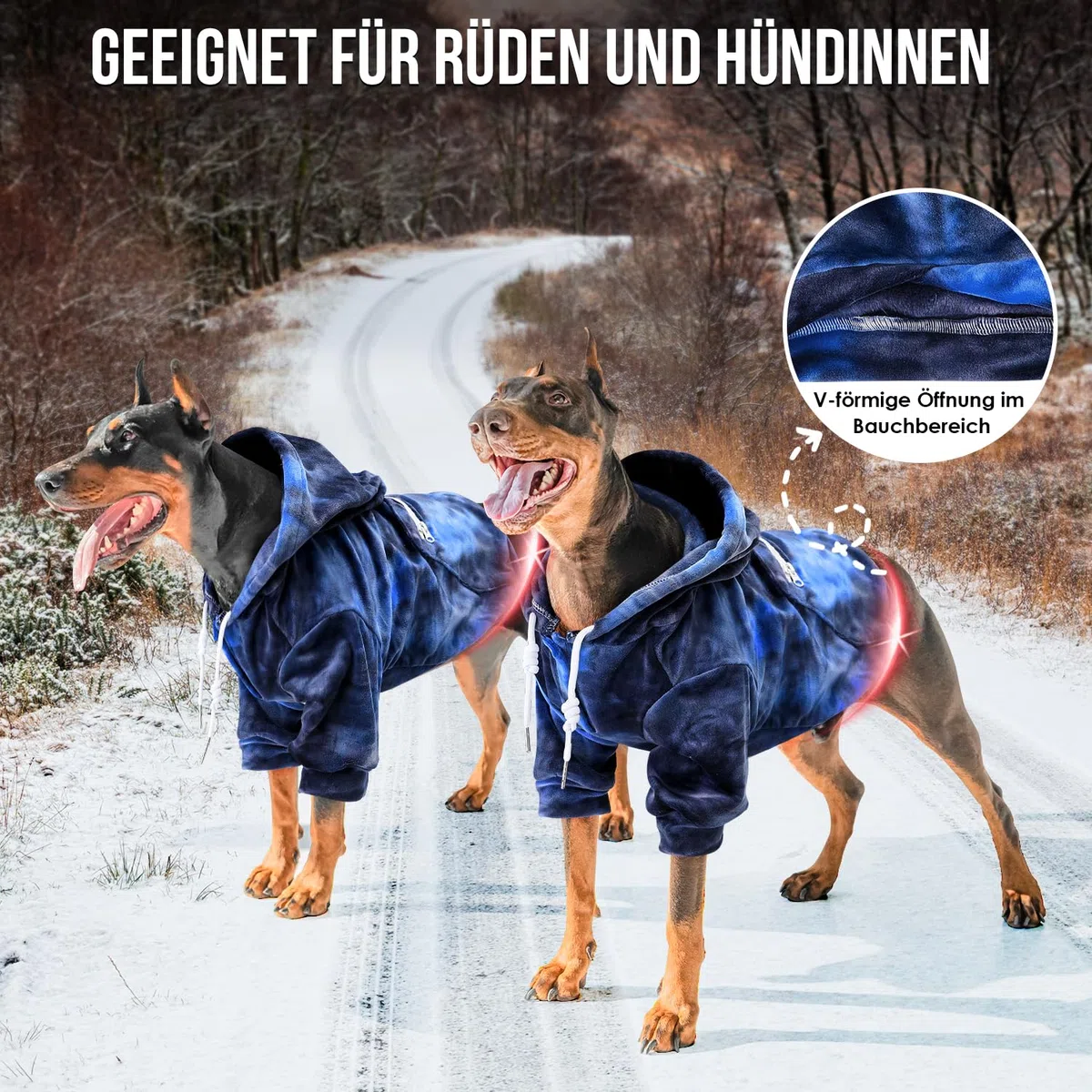 Eyein Hundehoodie für kleine mittlere und große Hunde, Warmer Flanell Hunde Kapuzenpulli mit Taschen und Leine Portal, Weiche Hundebekleidung für Frühling Herbst Winter (Blau-Grau Tie Dye, M)