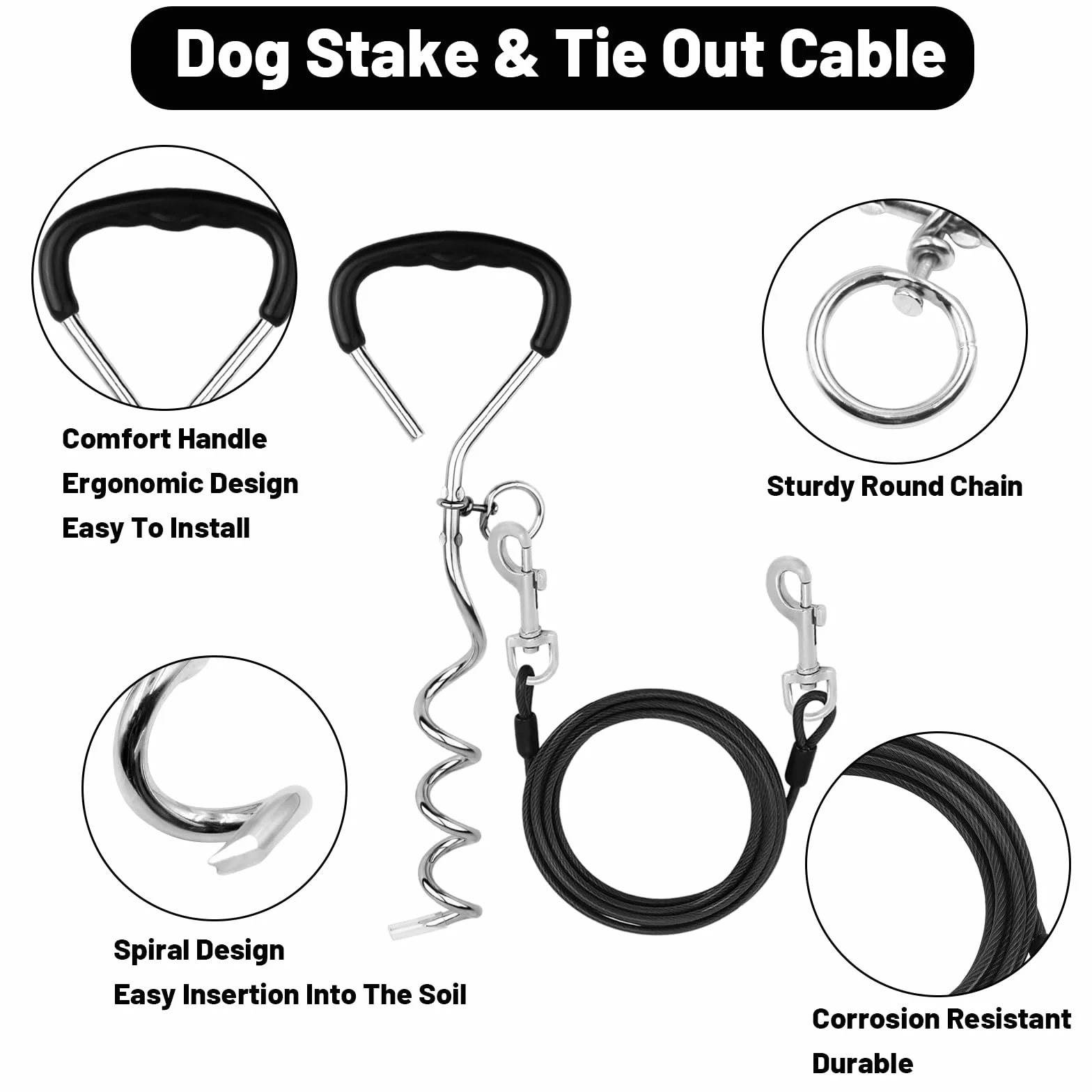 Bodenanker Hund, Erdanker Bodenanker Trampolin Set 17 Zoll Hund Anlegepflock für Große Hunde Robuste Erdanker für Trampolin mit 3m Schleppleine Rostfrei Sicherung Set für Kleine Bis Mittlere Hunde