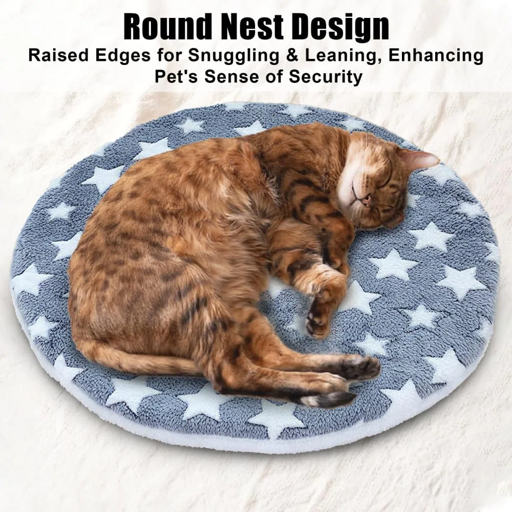 DONGKER Katzen Liegematte, 2 Stuck 40cm Rund Doppelseitiges Katzendecken, Waschbar Flauschiges Kuschelbett Bettmatte aus Korallenvlies für Katze Kleine Hunde