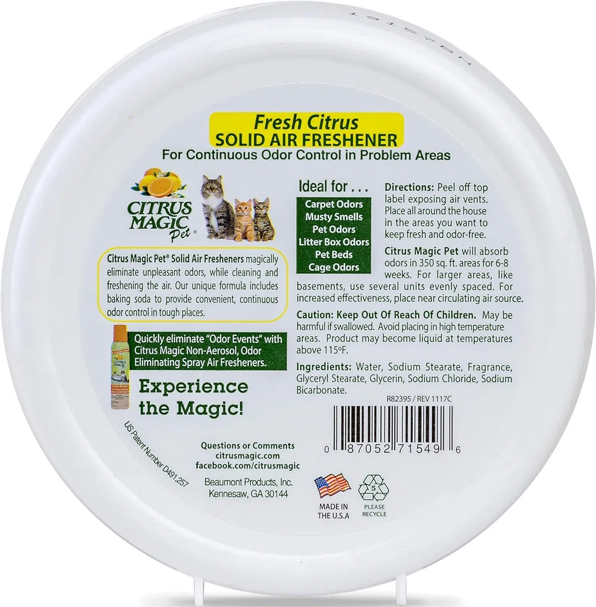 Citrus Magic Geruchsabsorbierender Solider Lufterfrischer für Zuhause, Luftreiniger, frische Zitrusfrüchte, 237 ml, 3 Stück Muss für Haustiere