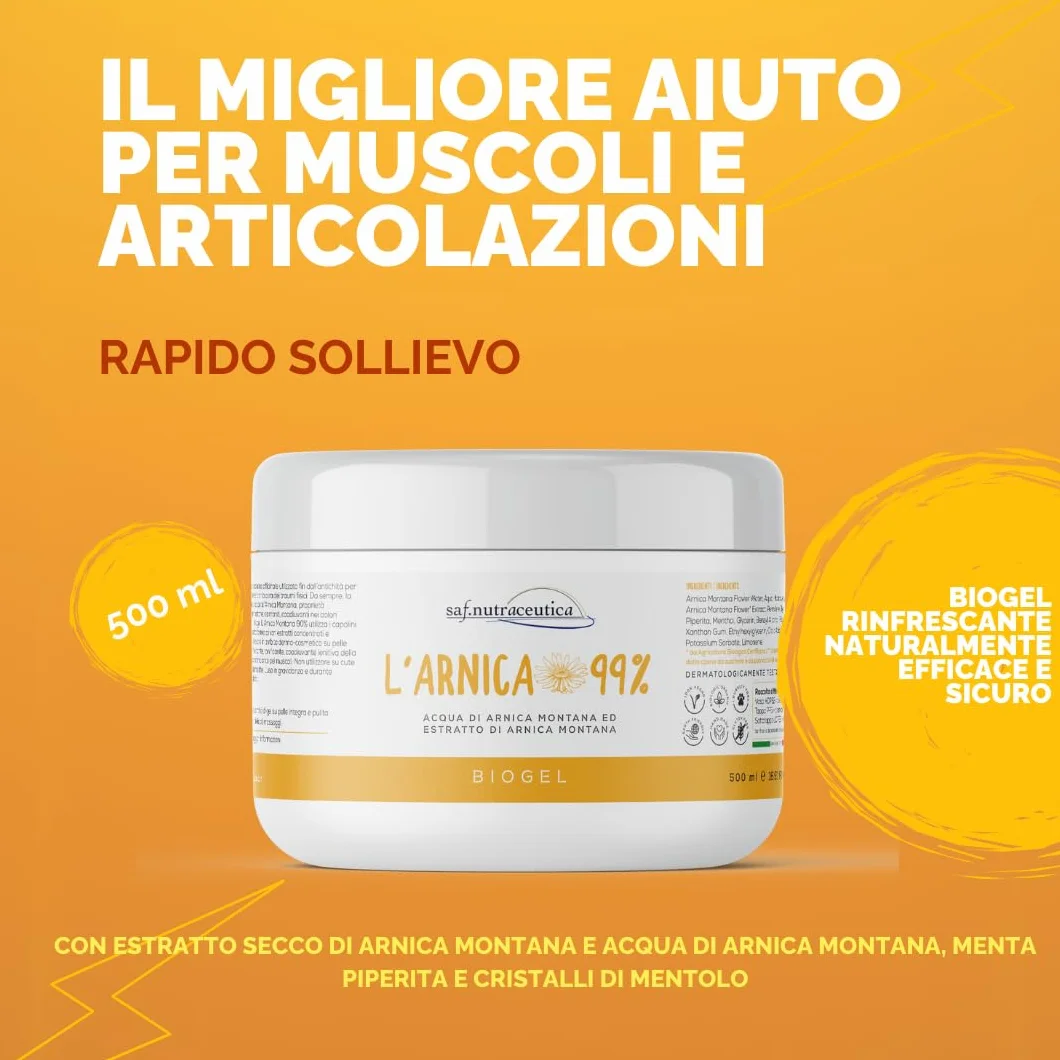 Saf.Nutraceutica - Arnica 99% für Pferde Human Use Extra Strong, Fast-Acting Biogel, 99% Natural, Super Concentrated with Three Extracts of Arnica Montana, Dermatologically Tested, 500 ml