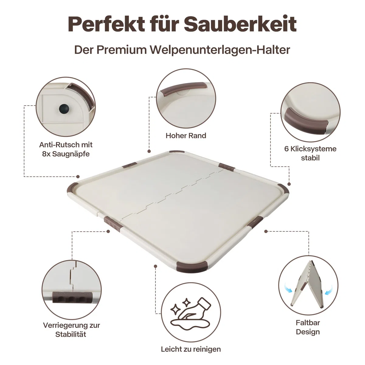 Pet Prime Welpen-Padhalter, tragbare Welpentöpfchen-Schale, Schutz vor auslaufenden Pads, tragbare Urin-Schale für die Welpenerziehung, für Pads mit Einer Größe von 53 x 53 cm oder größer