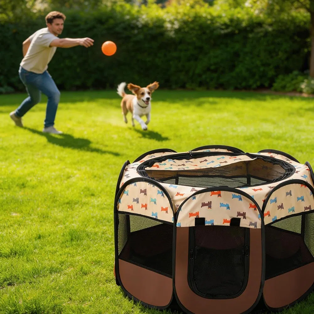Welpenlaufstall faltbar, 74x74x43cm, Hundelaufstall & Katzengehege, Faltbare Hundebox für Wohnung Indoor & Outdoor, Laufstall für Welpen, Kleine Hunde und Katzen