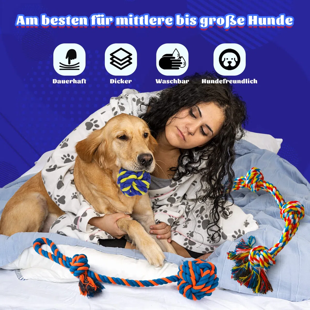 XL Hundespielzeug aus Seil (extrem langlebig und stark) für große und mittelgroße Hunde – extra großes Hundespielzeug für aggressive Kauer – Hundeball (5 Stück)