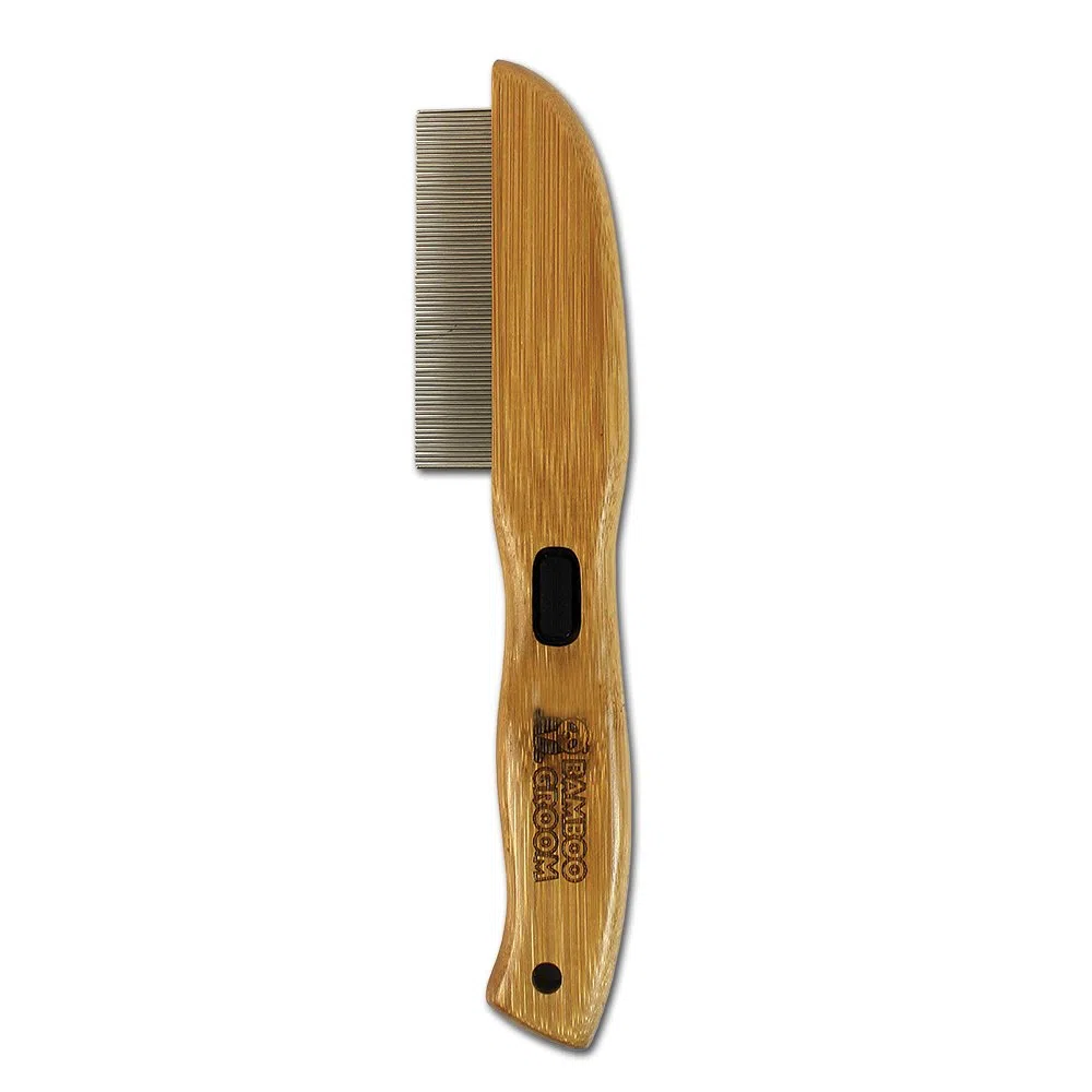 BAMBOO GROOM Flea Comb I Flohkamm mit 77 rotierenden Pins I Kamm aus Bambus zur Verteilung von Flohmittel I Hundebürste für jedes Fell I Bürste für sensible Bereiche I Flohkamm für Katzen & Hunde