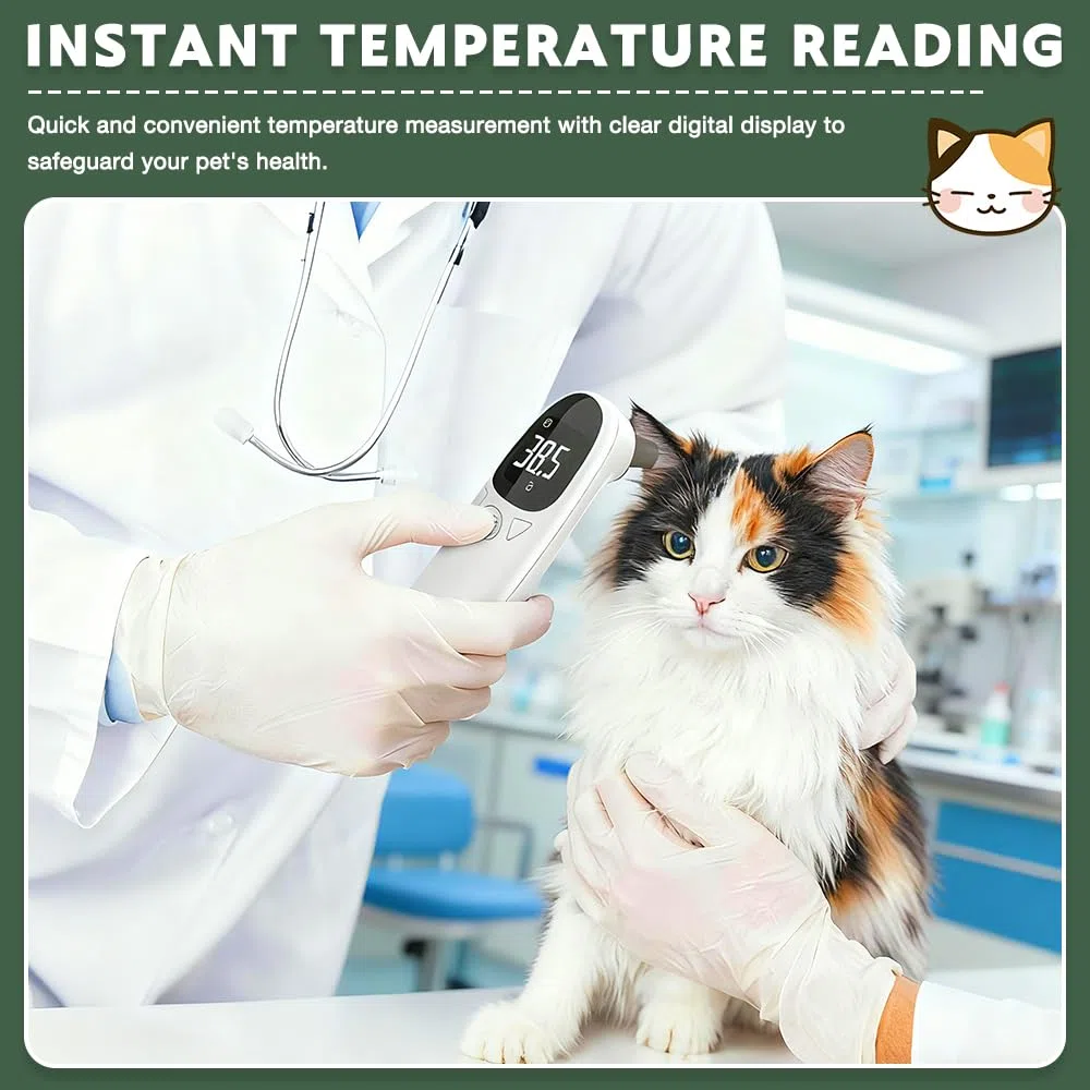 Ohrthermometer Hund, Fieberthermometer Hund mit LED Anzeige, 12,8 * 3,9 cm Tragbares Fieberthermometer Ohr, Fiebererkennung für Katzen, Hunde, Kühe, Ferd(Weiß)
