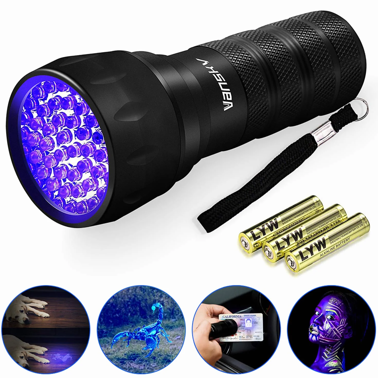 Vansky UV-Taschenlampe 21 LEDs, UV-Taschenlampe Schwarzlicht für Haustierurinerkennung, Schwarzlicht-Detektor für Hundeurin, Haustierflecken, Bettwanzen auf Teppich/Teppichen【3 x AAA-Batterien】