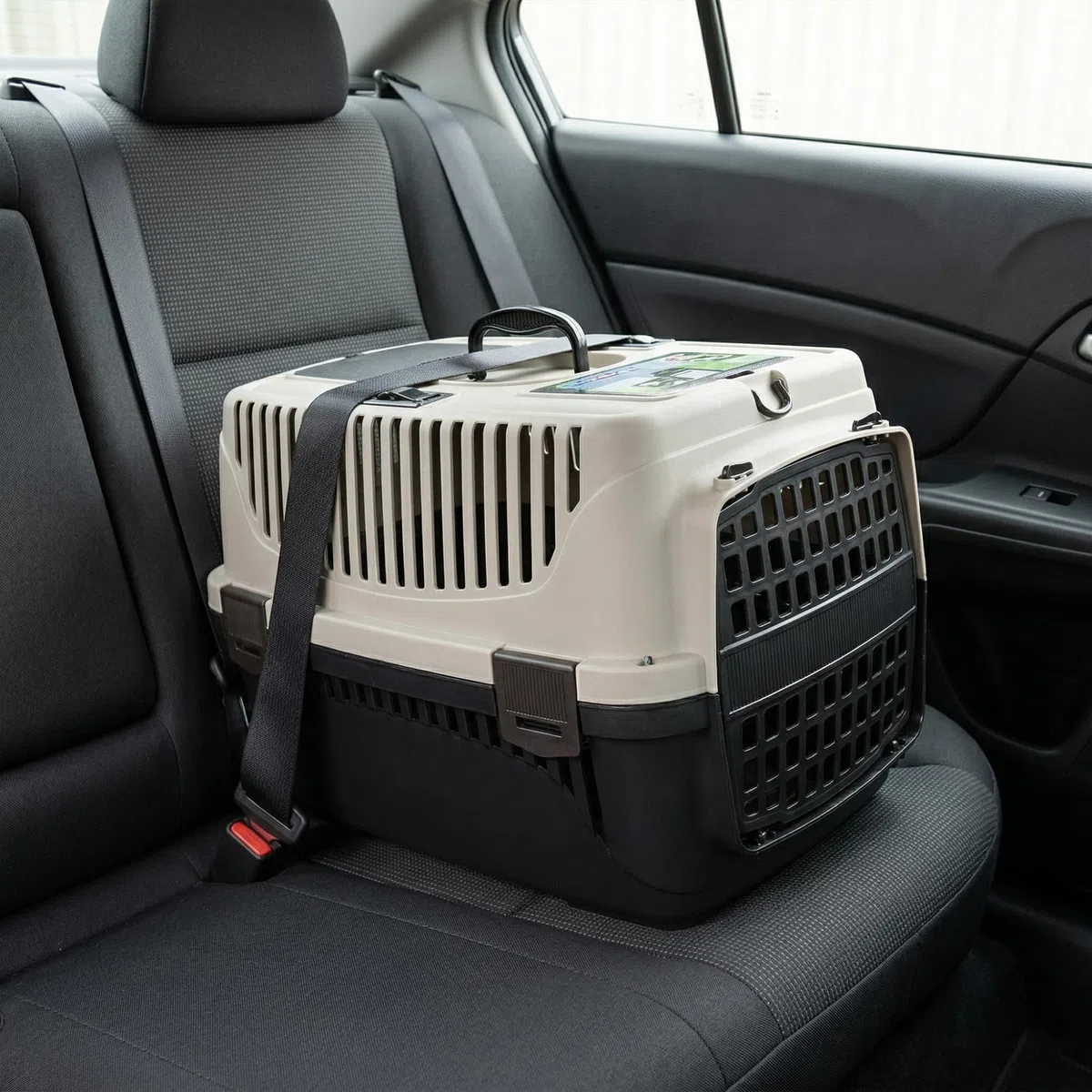 HAPPET Hundetransportbox Molly M Beige Braun 55x36,5x33 cm – Stabile Transportbox Hund aus Kunststoff mit Belüftung, sichere Hundebox für Auto, Reisen & Transport für kleine Hunde