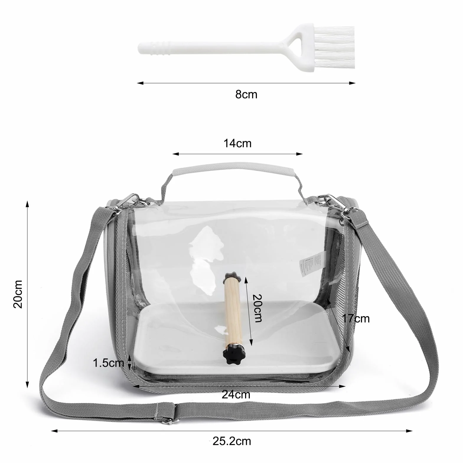 Vogel Transportbox mit Holzstab und Tablett, Rucksack für Vögel, Vogeltragetasche mit Stehstange, Leichter Rucksack für Papagei, Vogelkäfig für Wellensittich für Papageien,Sittiche,1 Backenzähne-grau