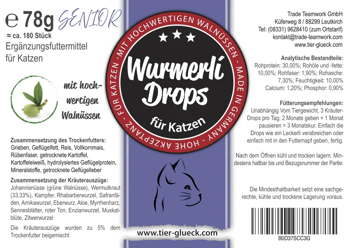 Wurmerli Senioren-Leckerlis Weizenfrei | Hohe Akzeptanz & freiwillig gefressen | Alternative zu Tabletten & Liquids | Zuckerfrei | Mit Aloe Vera & Grüner Walnuss | 180 Stück | Made in Germany