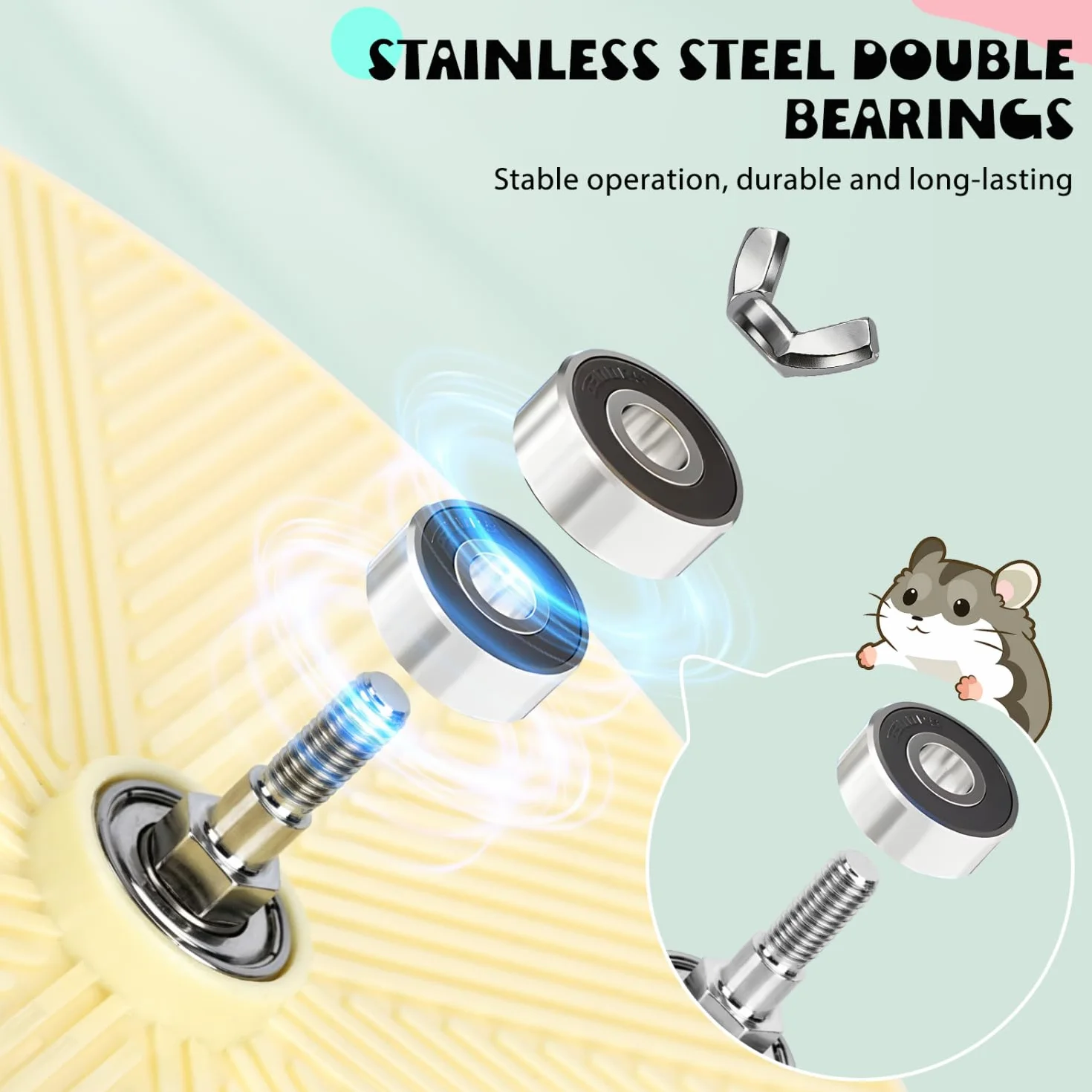 Nobleza Hamsterrad 22cm Leise, Laufrad Hamster Höhenverstellbar für Zwerghamster Goldhamster Rennmäuse, Geräuschloses Nagerspielzeug & Hamsterzubehör mit Stabiler Basis & Nahtloser Laufbahn, Grün/Gelb